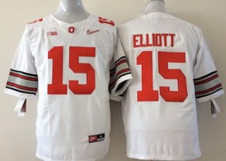 Ohio State Buckeyes #15 Ezekiel Elliott 2015 Playoff Rose Bowl Special Event Diamond Quest White Jersey