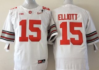 Ohio State Buckeyes #15 Ezekiel Elliott 2015 Playoff Rose Bowl Special Event Diamond Quest White 2015 BCS Patch Jersey