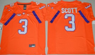 Men's Clemson Tigers #3 Artavis Scott Orange Stitched NCAA Nike 2016 College Football Jersey