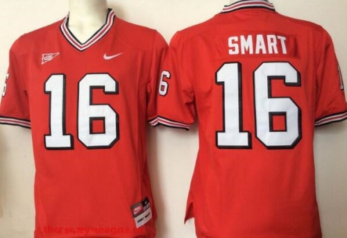 Men's Georgia Bulldogs Coach #16 Kirby Smart Red Stitched College Football Nike NCAA Jersey