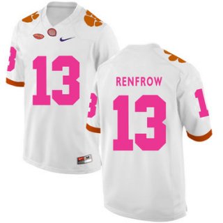 Clemson Tigers 13 Hunter Renfrow White Breast Cancer Awareness College Football Jersey