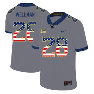 West Virginia Mountaineers 28 Elijah Wellman Gray USA Flag College Football Jersey