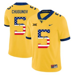 West Virginia Mountaineers 5 Chris Chugunov Yellow USA Flag College Football Jersey