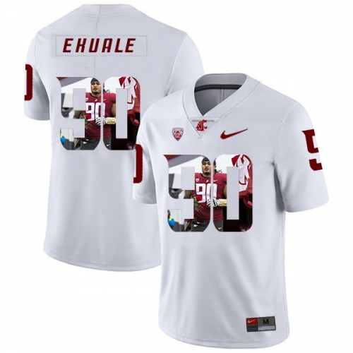 Washington State Cougars 90 Daniel Ekuale White Fashion College Football Jersey