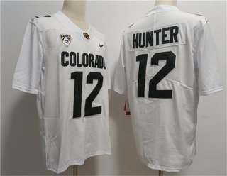 Men's Colorado Buffaloes #12 Travis Hunter White With PAC-12 Patch Stitched Football Jersey