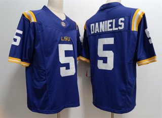 Men's LSU Tigers #5 Jayden Daniels Blue Stitched Jersey