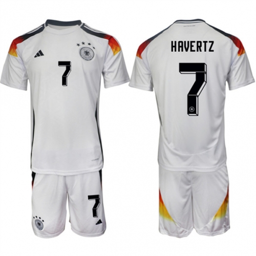 Men's Germany #7 Kai Havertz White 2024-25 Home Soccer Jersey Suit