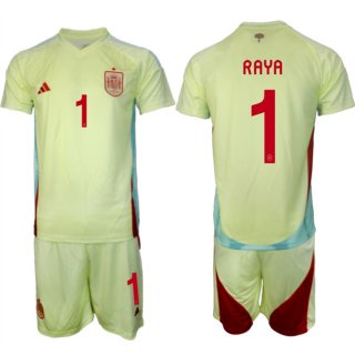 Men's Spain Team #1 David Raya 2024-25 Yellow Away Soccer Jersey Suit