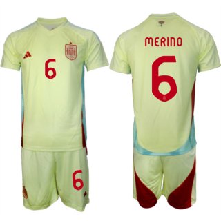 Men's Spain Team #6 Mikel Merino 2024-25 Yellow Away Soccer Jersey Suit