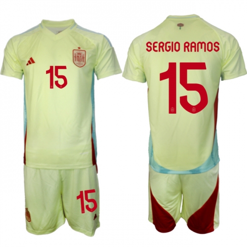 Men's Spain Team #15 Sergio Ramos 2024-25 Yellow Away Soccer Jersey Suit