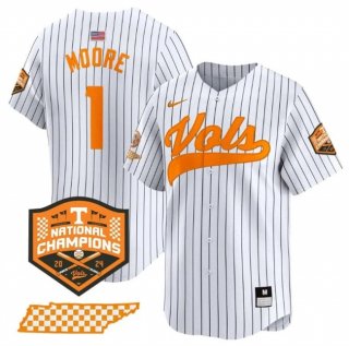 Men's Tennessee Volunteers #1 Christian Moore White Pinstripe 2024 Champions Vapor Limited Stitched Jersey