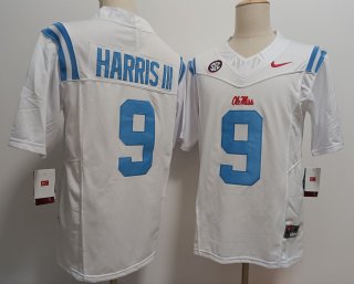 Men's Ole Miss Rebels #9 Tre Harris III White FUSE College Stitched Jersey