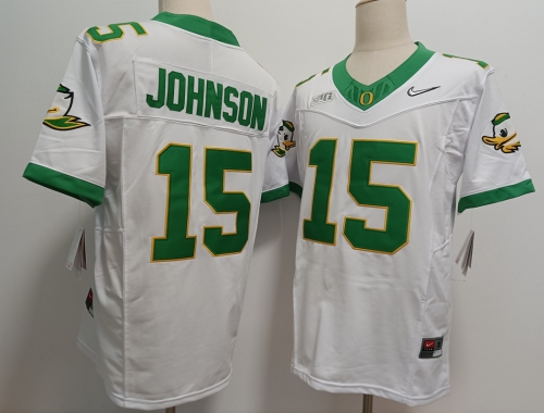 Men's Oregon Ducks #15 Tez Johnson White 2024 FUSE College Football Jersey