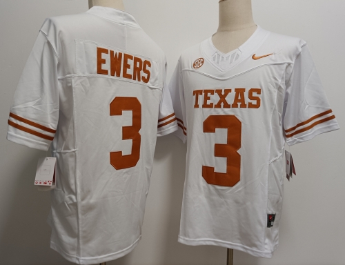 Men's Texas Longhorns #3 Quinn Ewers White FUSE Stitched Jersey