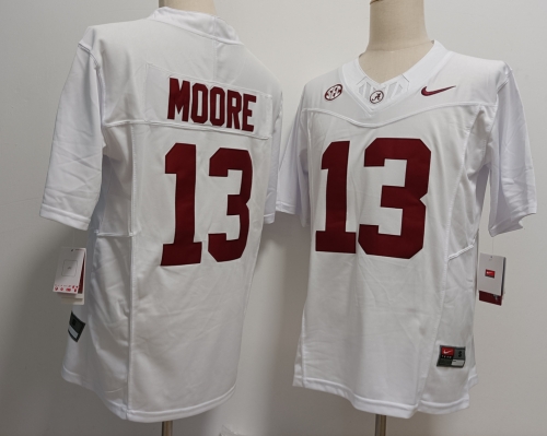 Men's Alabama Crimson Tide #13 Malachi Moore White FUSE College Stitched Jersey