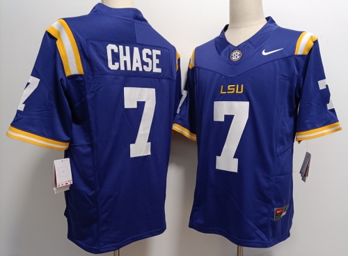 Men's LSU Tigers #7 JaMarr Chase Purple FUSE College Stitched Jersey