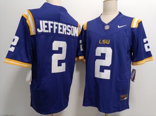 Men's LSU Tigers #2 Justin Jefferson Purple FUSE College Stitched Jersey