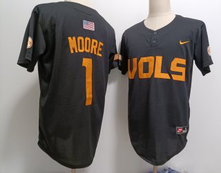 Men's Tennessee Volunteers #1 Christian Moore Grey With Patch Stitched Baseball Jersey