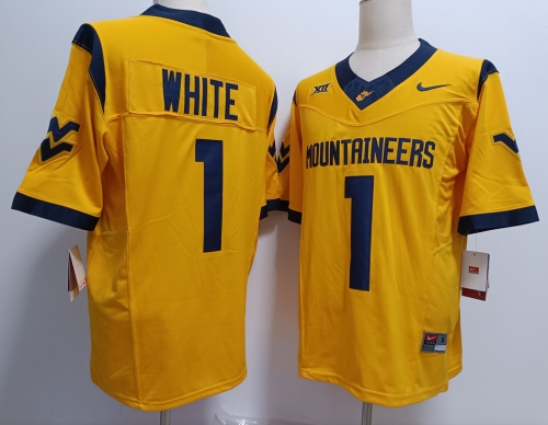 Men's West Virginia Mountaineers #1 Jahiem White Yellow FUSE College Stitched Jersey