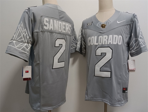 Men's Colorado Buffaloes #2 Shadeur Sanders Grey With XII Patch 2024 F.U.S.E Stitched Football Jersey