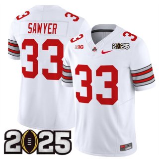 Men's Ohio State Buckeyes #33 Jack Sawyer White 2025 CFP Final Patch F.U.S.E. Vapor Limited Stitched Football Jersey