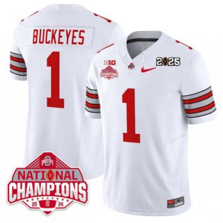 Men's Ohio State Buckeyes #1 Buckeyes White 2025 CFP Final With National Champions Patch F.U.S.E. Vapor Limited Stitched Football Jersey