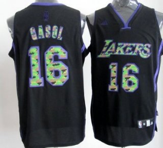 Los Angeles Lakers #16 Paul Gaslo Black Camo Fashion Jersey