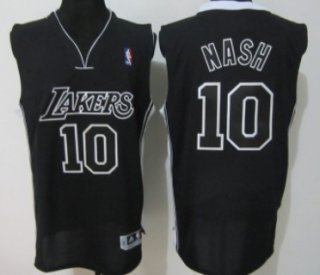 Los Angeles Lakers #10 Steve Nash Black With Black Authentic Jersey