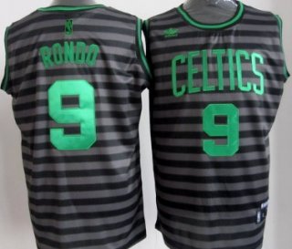 Boston Celtics #9 Rajon Rondo Gray With Black Pinstripe Jersey