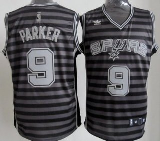 San Antonio Spurs #9 Tony Parker Gray With Black Pinstripe Jersey