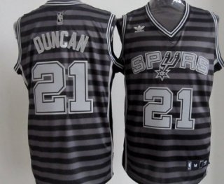 San Antonio Spurs #21 Tim Duncan Gray With Black Pinstripe Jersey