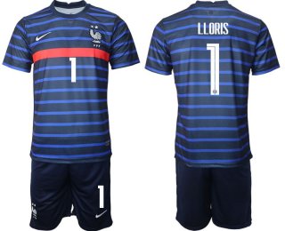 Men 2020-2021 European Cup France home blue 1 Soccer Jersey