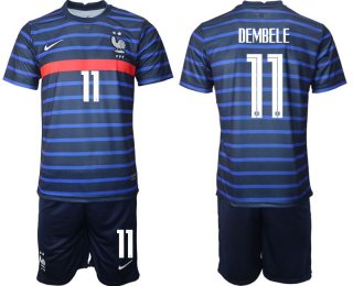 Men 2020-2021 European Cup France home blue 11 Soccer Jersey