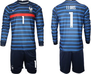 Men 2021 European Cup France home blue Long sleeve 1 Soccer Jersey