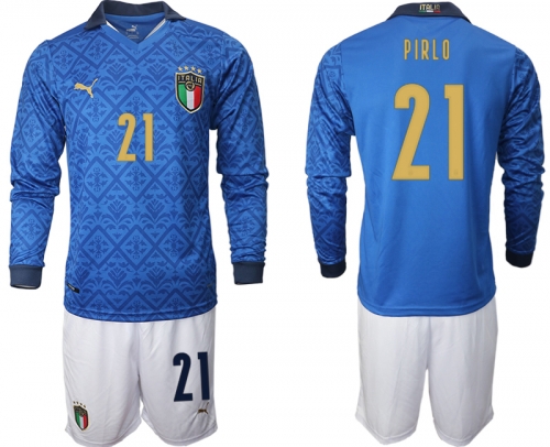 Men 2021 European Cup Italy home Long sleeve 21 Pirlo soccer jerseys