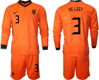 Men 2021 European Cup Netherlands home long sleeve 3 soccer jerseys