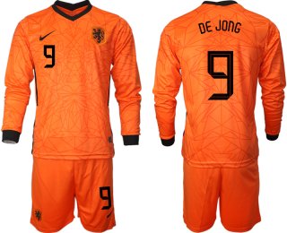 Men 2021 European Cup Netherlands home long sleeve 9 soccer jerseys