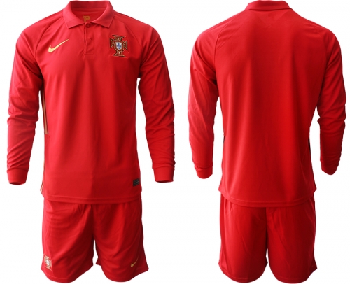 Men 2021 European Cup Portugal home red Long sleeve Soccer Jersey