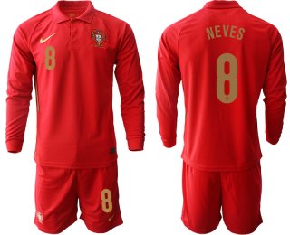 Men 2021 European Cup Portugal home red Long sleeve 8 Soccer Jersey