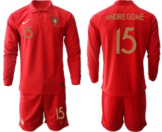 Men 2021 European Cup Portugal home red Long sleeve 15 Soccer Jersey