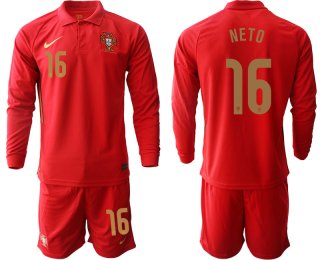 Men 2021 European Cup Portugal home red Long sleeve 16 Soccer Jersey