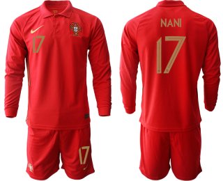 Men 2021 European Cup Portugal home red Long sleeve 17 Soccer Jersey1