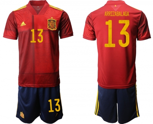 Men 2021 European Cup Spain home red 13 Soccer Jersey