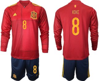 Men 2021 European Cup Spain home Long sleeve 8 soccer jerseys