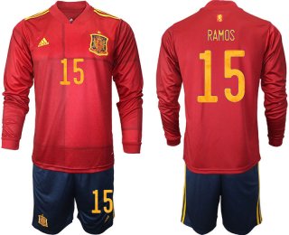 Men 2021 European Cup Spain home Long sleeve 15 soccer jerseys