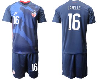 Men 2020-2021 Season National team United States away blue 16 Soccer Jersey