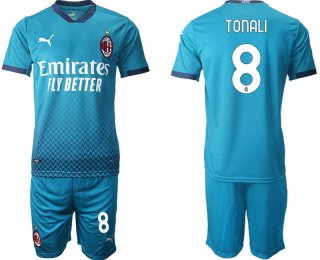 Men 2020-2021 club AC milan away 8 blue Soccer Jerseys