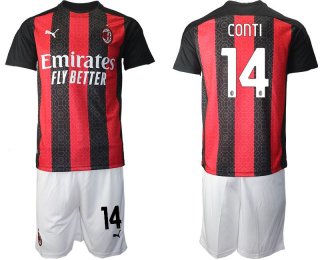 Men 2020-2021 club AC milan home 14 red Soccer Jerseys