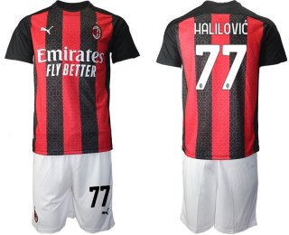 Men 2020-2021 club AC milan home 77 red Soccer Jerseys