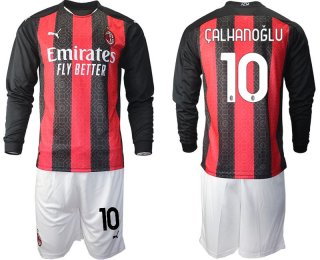 Men 2020-2021 club AC milan home long sleeve 10 red Soccer Jerseys